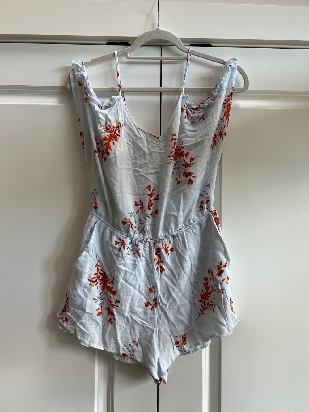 Forever 21 Light Blue Floral Romper with Orange Print